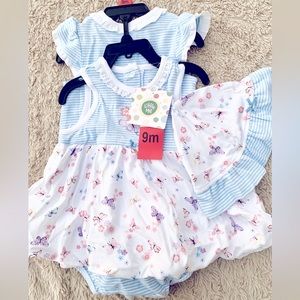 Little me 3-piece Baby dress and jumper shorts, hat (9 M)